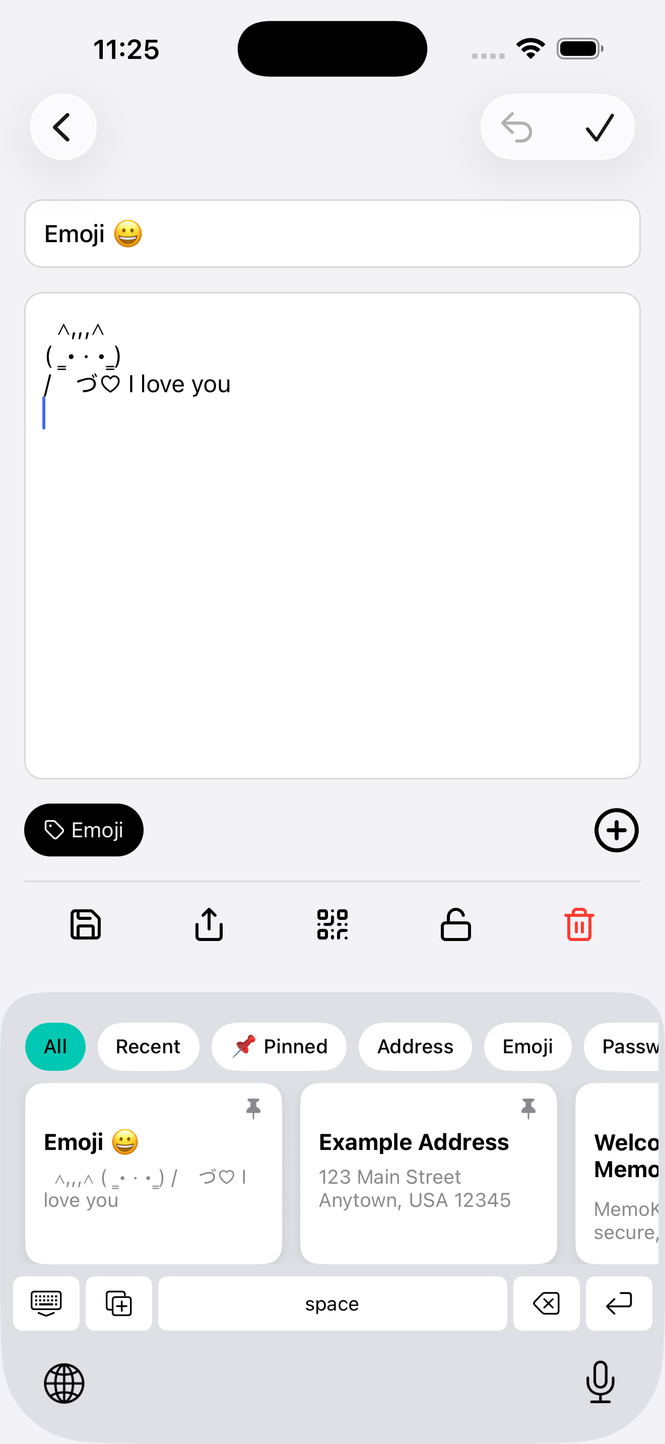 MemoKey App Interface